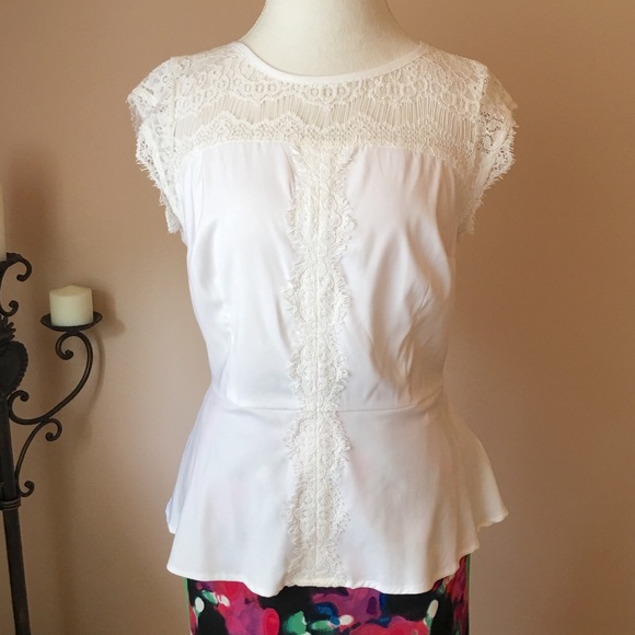 Nicole by Nicole Miller White Lace Peplum Blouse - Picture 2 of 7